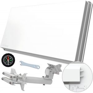 MEVRONISSHOP-Slimsat SA62 parabole avec LNB Twin int&eacute;gr&eacute;e pour 2 participants, Fixation au mur, balcon ou m&acirc;t, antenne portable, satellites ASTRA, hotbird - blanc - Neuf