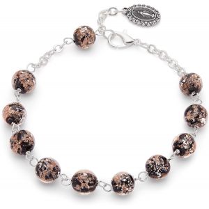 - Rosario Bracelet Benoît Pendant L'angelus Du Pape, Bracelet Femme Et Homme Avec Perles En Verre De Murano Noir - Idéal Comme Cadeau Religieux, 22 Cm, Verre - Neuf