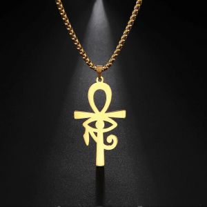 Amaxer Viking Oeil D'horus Égypte Ankh Croix Collier Pour Hommes Femmes Pendentif Religieux Amulette Vintage Or Couleur Bijoux - Neuf