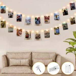 KALANKA-Guirlande Lumineuse Photo5M 50LED Guirlande Photo Avec 30 ClipsBatterie Alimenté Guirlande Lumineuse Interieur Decoration pour ChambreFête, MariageBlanc Chaud - Neuf
