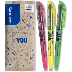 Lot de 3 FriXion Light-Surligneurs Effaçables aux couleurs fluos-1 Jaune,1 Vert,1 Rose-Pointe biseautée pour tracé fin ou plus large - Neuf