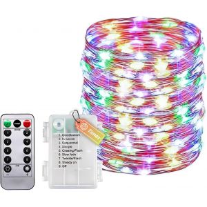 JGD-Guirlande lumineuse avec minuterie et t&eacute;l&eacute;commande, petite guirlande lumineuse d'int&eacute;rieur avec batterie, 20 m, 200 LED, &eacute;tanche IP65, sans piles, pour chambre &agrave; coucher, mariage, No&euml;l, f&ecirc;te - Neuf