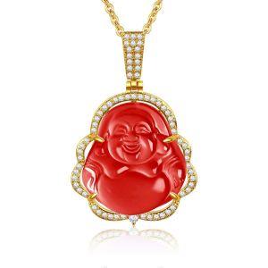 Collier Bouddha En Jade Vert, Bouddha Rieur, Cha&icirc;ne Plaqu&eacute;e Or 18 Carats, Pour Femmes Et Hommes, Cadeau Or Et Rouge - Neuf