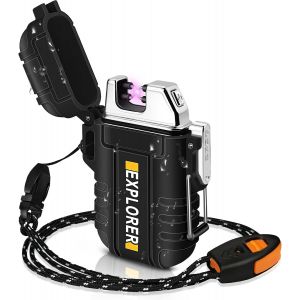 Eryi-Briquet Usb Double Arc Électrique, Rechargeable, Étanche, Pour Camping, Randonnée, Kit De Survie En Plein Air, Noir - Neuf