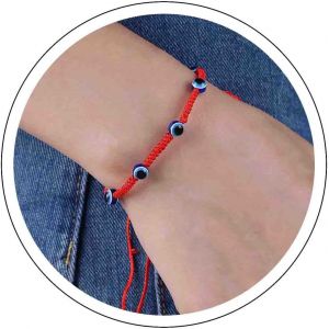 Kal-Bracelet Boho Oeil Du Mal Bracelet De Cheville Corde Rouge Bracelet Kabbale Bracelet Corde Tresse Chaine Verre Turque Bracelet Oeil Bleu Fait Main Bracelet Ajustable Bijoux Protection - Neuf