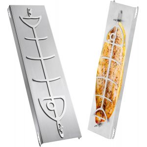 Ulteronixshop-Planche &agrave; saumon flamb&eacute; en inox 304 &iquest; Support de poisson r&eacute;glable &agrave; 5 niveaux avec rotation 180&deg;, 51 x 11,5 cm &iquest; Pour brasero et barbecue boule &iquest; Accessoire de grillade pour poisson et - Neuf