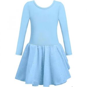 Justaucorps De Ballet Avec Jupe Tutu Fille Tenue De Ballerine Manches Longues Bleu 160 Cm Coton Dos Tress&eacute; Crois&eacute; - Neuf
