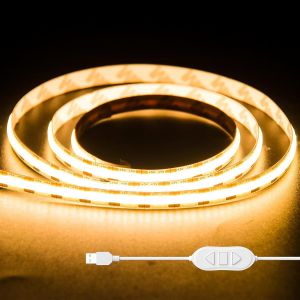 Kalanka-Usb Bande Led Cob 5v Chaud Blanc 2700k 1m, Dimmable Densit&eacute; 320leds Ruban Lumineuse Led Cob Flexible D&eacute;coupable Bande Led Pour Tv R&eacute;tro&eacute;clairage, Armoire, Chambre, &Eacute;clairage Maison Diy - Neuf