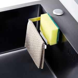 LORANKA-Porte &eacute;ponge &eacute;vier, Porte torchon Autocollant, Porte &eacute;ponge &agrave; Vaisselle Cuisine 2 en 1, Porte torchon en Acier Inoxydable pour torchon, &eacute;ponges, Brosse et Bouchon d'&eacute;vier (&iquest;Argent&eacute;) - Neuf