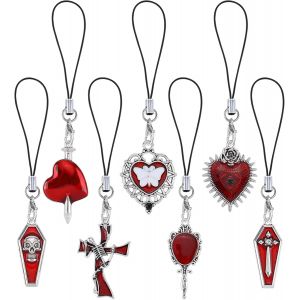 Ershi-7pcs Mignons Charms Pour Téléphone Portable, Sangles De Charme De C?ur Gothique Kawaii Pour Halloween,Pendentifs Esthétiques[7 - Neuf