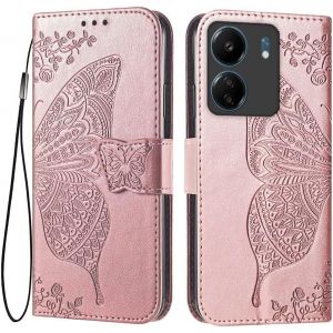 KAL-Coque Pour Redmi 13C (4G) / Poco C65 (6.71"" Inches) Etui Flip Magn&eacute;tique Avec 3 Fentes Pour Cartes 1 Portefeuille, Housse - Or Rose - Neuf