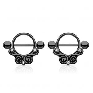 Piercing Pour Le Teton En Acier Inoxydable Avec Barre Circulaire Et Bouclier, Bijou Noir - Neuf