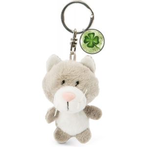 KAL-7 Cm Tr&egrave;fle Bonheur-Pendentif Chat Pour Trousseau Porte-Cl&eacute;s, Imprim&eacute; Animal, 47530, Gris/Blanc, 4.5 X 5 X 7 Cm - Neuf