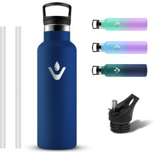 Cheng-Gourde Isotherme 500ml, Bouteille D'eau En Acier Inoxydable, Anti Fuite Gourde Inox Avec 2 Bouchons, Bouteille Isotherme Avec Paille, Reutilisable Gourde Sans Bpa Pour Randonn&eacute;e, Camping, Yoga - Neuf