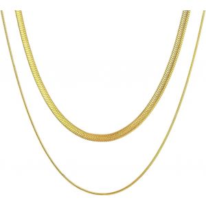 Kal-Stratifié Collier Choker | Serpent Chevron Trombone Plat Empilable Chaîne Étanche Collier | Cadeau De Bijoux Dainty Pour Femme Maman Fille Petite Amie - Neuf