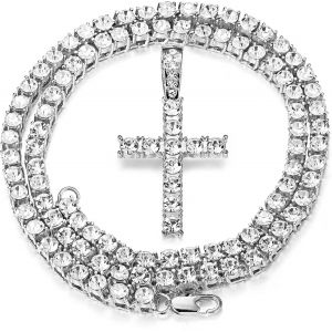 Trahoo-Pendentif Chaîne Glacée Pour Hommes 18k Platine Plaqué Hip Hop Grappe Collier Simulé Diamant Tennis Collier Glacé Tennis Cz Chaîne Longueur Tailles 61cm, 76cm - Neuf
