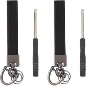 KAL-2 Ensemble De Sangles De Porte Clés En Cuir De Vache Noir Avec Tournevis Anneau En D En Métal Bracelet Long En Cuir Véritable Accessoires De Support De Porte Clés De Voiture Porte Clés - Neuf