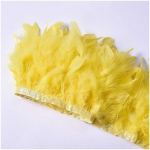 Ruban En Plumes De Dinde Naturelles De 10 &Agrave; 15 Cm - Bordure En Plumes De Dinde - Bordure En Peluche - Pour Bricolage,Couture,F&ecirc;te,Mariage,Costumes,D&eacute;coration - Jaune - 3 M - Neuf