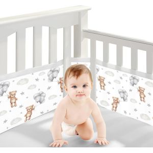 2 Pièces Tours De Lit Bébé Cabane,4 Côtés Tour De Lit Respirant Doublure En Maille 3d Anti-Flux D'air,Réglable,Amovible - 340cmx30cm + 160cmx30cm (Ours Ballon) - Neuf