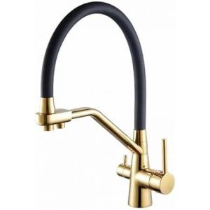 Robinet d'évier de cuisine rotatif à 360° avec osmose à 3 voies et 2 poignées, eau filtrée, acier inoxydable - Neuf