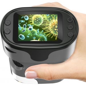 JEXNOVASHOP-Microscope Enfant Kit Complet - Microscopes de Poche Numérique Écran 4K Mini Rechargeable Portable Cadeau Jouets Éducatif pour Enfants 4-12 Ans avec Carte 32Go, Coffret EVA, Lames Préparé - Neuf