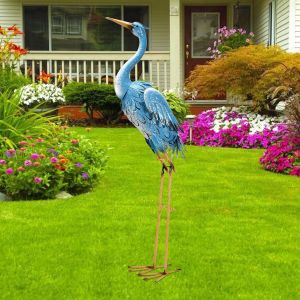 MEVRONISSHOP-96cm Bleu M&eacute;tal H&eacute;ron Oiseaux Decoratifs Jardin Exterieur - pour la Maison, Le Jardin, Le Patio, Le Porche, la Pelouse,Cadeaux pour Femmes/Hommes/Maman Anniversaire - Neuf