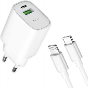 TRAHOO-4-Ok Chargeur Mural 20 W PD + 18 W qc Charge Rapide 2 Ports USB (Type C + USB) avec c&acirc;ble de Charge pour iPhone 14/13/12 - pour iPhone - iPad Series - Neuf