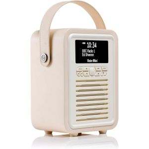 VornixorSarlshop-Retro Mini Radio DAB Plus/DAB avec Bluetooth, FM et Radio R&eacute;veil Fonction - Aliment&eacute;e par Secteur et Batterie Radio Portable avec Antenne, Prise Casque et Port de Charge USB &iquest; Cr&egrave;me - Neuf