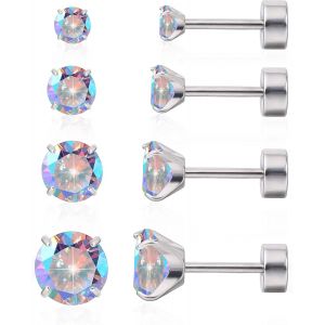Boucles D'oreilles Femmes, 4 Paires Pour De Piercings En Titane Hypoallergéniques Avec Vis De Fixation, Zirconium,Pour Les Oreilles Sensibles Et Le Cartilage.[H985] - Neuf