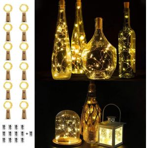Guirlande Lumineuse Pour Bouteille De Vin Avec Bouchon En Liège, 2 M, 20 Led, Fil De Cuivre, À Piles, Pour Décoration De Fête, Mariage, Noël (Blanc Chaud) - Neuf