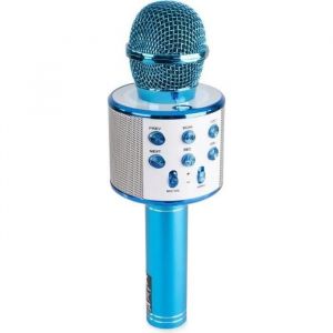 MAX KM01 - Microphone Karaok&eacute; micro sans fil Bluetooth - Bleu, haut-parleur int&eacute;gr&eacute;, micro modificateur de voix et &eacute;cho - Neuf