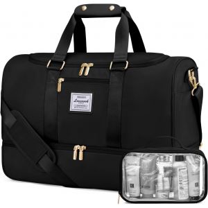 KALANKA-Sac de Voyage pour Femme 37L, Bagage &agrave; Main L&eacute;ger avec Compartiment &agrave; Chaussures, Imperm&eacute;able pour Week-End et H&ocirc;pital, Sac Humide S&eacute;par&eacute;, Noir - Neuf