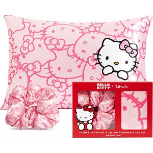 Ulteronixshop-Hello Kitty Lot De 2 Taies D'oreiller En Satin, Plus Douces Que La Soie, Lavables En Machine, Sans Plis, Taille Standard, Avec Chouchous En Satin, Sans D&eacute;g&acirc;ts, Visages De Chaton Rose - Neuf