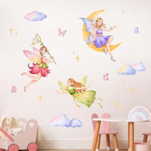 ERYI-Fée Fleur Stickers Muraux Filles Papillon Autocollant Mural Fleurs Plantes Elfes Décoration Murale Pour Bébé Pépinière Chambre Enfants Salon Salle De Classe - Neuf