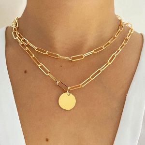 Kales-Collier En Couches D'or Collier Multi-Couches Chaîne Trombone Collier Boho Disque Pendentif Pièce De Monnaie Collier Chaîne Bijoux Pour Femmes Et Filles Cadeaux - Neuf