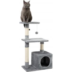 Arbre À Chat Avec Niche Et Balle En Peluche, Hauteur 85 Cm, Arbre À Chat En Sisal & Peluche, Couchages Confortables & Niche, Pour Petits & Grands Chats, Beige - Neuf
