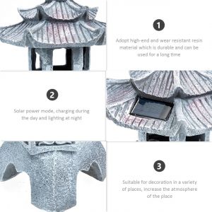 Asfasfq-Pavillon Statue Zen Pagode Statue Statue Jardin Solaire Lumière Rocher Asiatique Lanterne Pagode Lumières Roches Résine Statue De Jardin Japonaise Pagode En Pierre Lanterne - Neuf