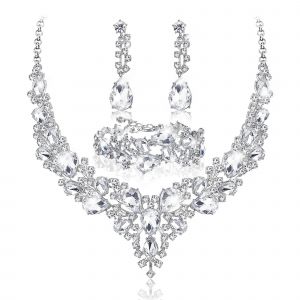 Parure De Bijoux De Mariage Pour Femme, Collier En Strass Artificiels Et Boucles D'oreilles Pendantes, Bijoux Fantaisie Élégants - Neuf