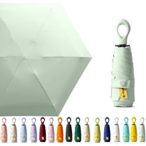 Mini Parapluie De Voyage Avec Poign&eacute;e En Anneau Et Couche De Rev&ecirc;tement En Tissu Bloquant/Protection Uv Upf 50 99,9 % Compact Pliable Parapluie Parapluie L&eacute;ger Petit Sac &Agrave; Dos Portable/Pluie - Neuf