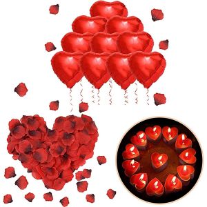 ChenQuanSarl-Romantique Décorations Set, 50 Bougies En Forme De Coeur/1000 Pétales De Rose Rouges En Soie/10 Amour Coeur Feuille De Ballons Bougies Pour Anniversaire Mariage La Demande En Mariage Fêt - Neuf