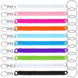 KAL-Lot De 10 Porte-Cl&eacute;s &Agrave; Ressort H&eacute;lico&iuml;dal, Cordons R&eacute;tractables Avec Fermoir Mousqueton - Neuf