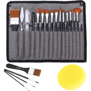 Chenquansarl-Lot De 18 Pinceaux De Peinture Acrylique, Pinceaux D'artiste, S&eacute;rie Expert, Avec Sac D'organisation Et Spatule, Kit De Pinceaux Pour Peinture Acrylique, Aquarelle, Huiles Et Gouache - Neuf
