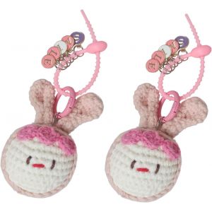 KAL-Porte-Clé Lapin, 2Pcs Porte-Clé Mignon, Fob De Clés En Crochet Avec Des Lettres De Sourire, Charms De Sac Fait À La Main Pour Les Femmes - Neuf