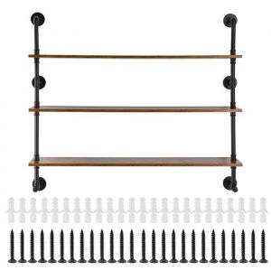 &Eacute;tag&egrave;re Industrielle &Agrave; 3 Niveaux-Duoku-48 X 9,84 Po-Support Mural En Bois Rustique-Support De Rangement Flottant-Noir - Neuf