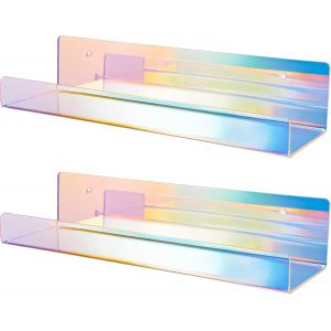 Attom Tech Lot De 2 Étagères Murales Flottantes En Acrylique Transparent Irisé De 38,1 Cm D'épaisseur Pour La Maison, Le Bureau, L'école, Le Travail - Neuf