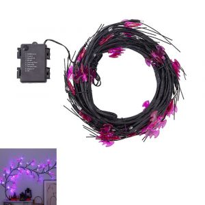 Guirlande Lumineuse D'halloween En Branches De Saule Avec D&eacute;corations D'araign&eacute;es Et De Chauves-Souris - 18 Branches, 3 Lumi&egrave;res Led Chacune - Neuf