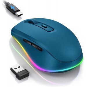 Souris sans fil LED rechargeable avec souris Jiggler, silencieuse 2,4 G USB pour ordinateur portable, ordinateur sans fil DPI 2000 &iquest;&iquest;clair&iquest;&iquest;e pour PC, Windows, Mac OS, bleu fonc&iquest;&iquest; - Neuf