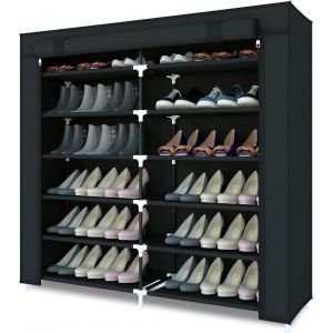 KGABERY-Armoire À Chaussures,Meuble À Chaussures,Étagères À Chaussures Étanche 6 Couches Pour 36 Paires De Chaussures Armoire En Tissus,Rangement De Chaussures Avec Housse,Noir - Neuf