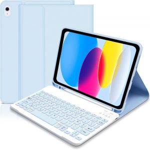 Kal-Coque Clavier Pour Ipad 10/11ème Generation (10.9 Pouces 2022/11 Pouces 2025 A16), Azerty Français Étui Clavier Magnétique Bluetooth Sans Fil Etui Housse Avec Pen Holder Pour Ipad 10eme/11eme, Bl - Neuf