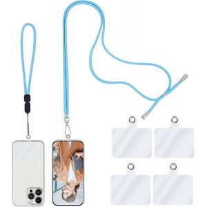 Universal Mobile Phone Lanyard, Shoulder Strap With Adjustable Nylon Neck Strap, 1 Phone Neck Lanyard + 1 Phone Strap + 4 Compatible Connectors, Blue - Neuf